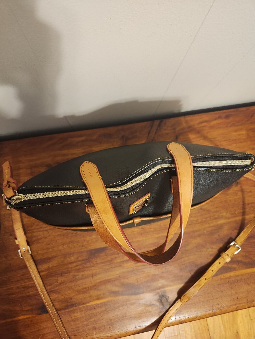 Dooney & Bourke Black Duffel with Tan Trim and Red Interior - Picture 5 of 5